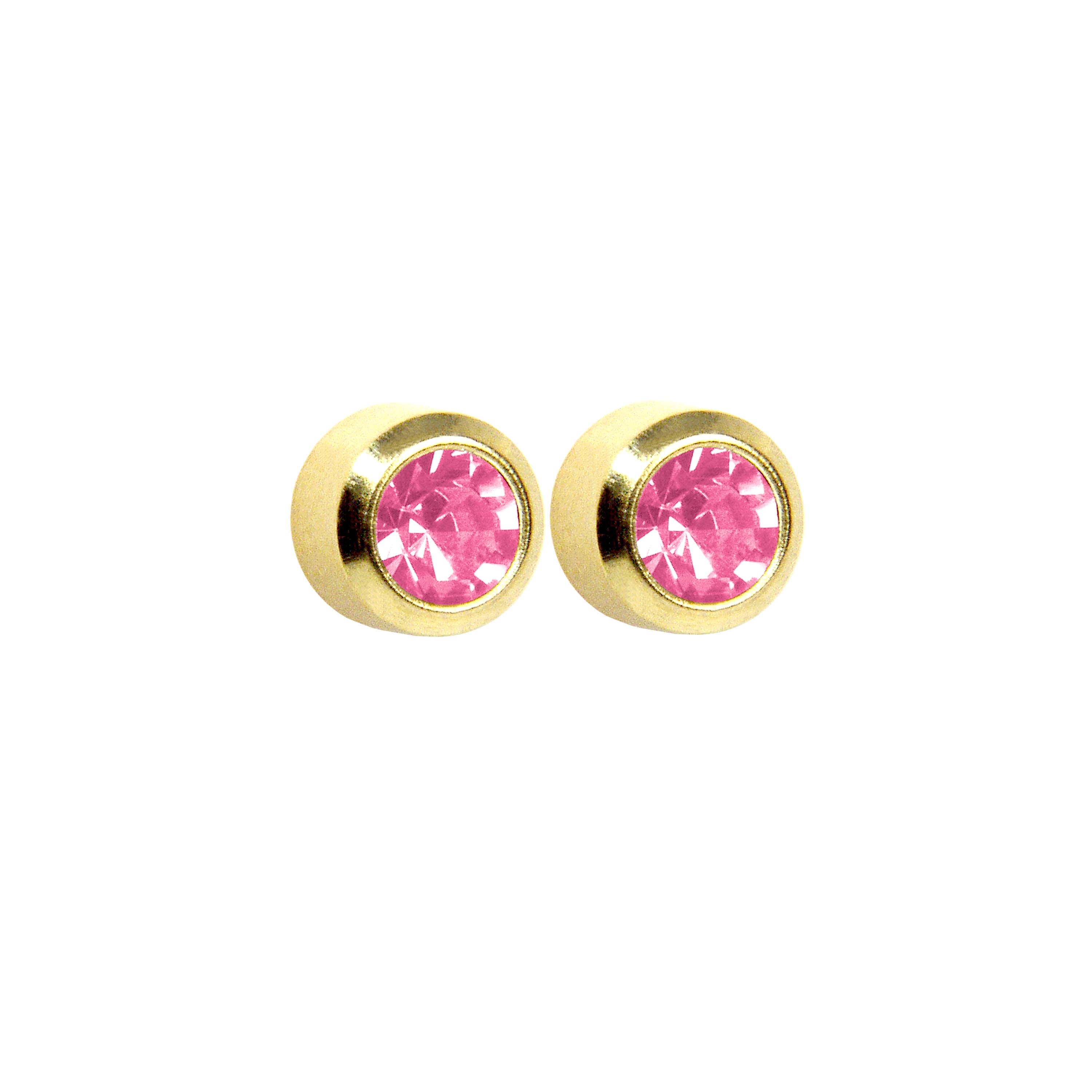 2MM - Bezel - October Rose - Pink | 24K Gold Plated Piercing Ear Studs come Fashion Earrings | Studex Select