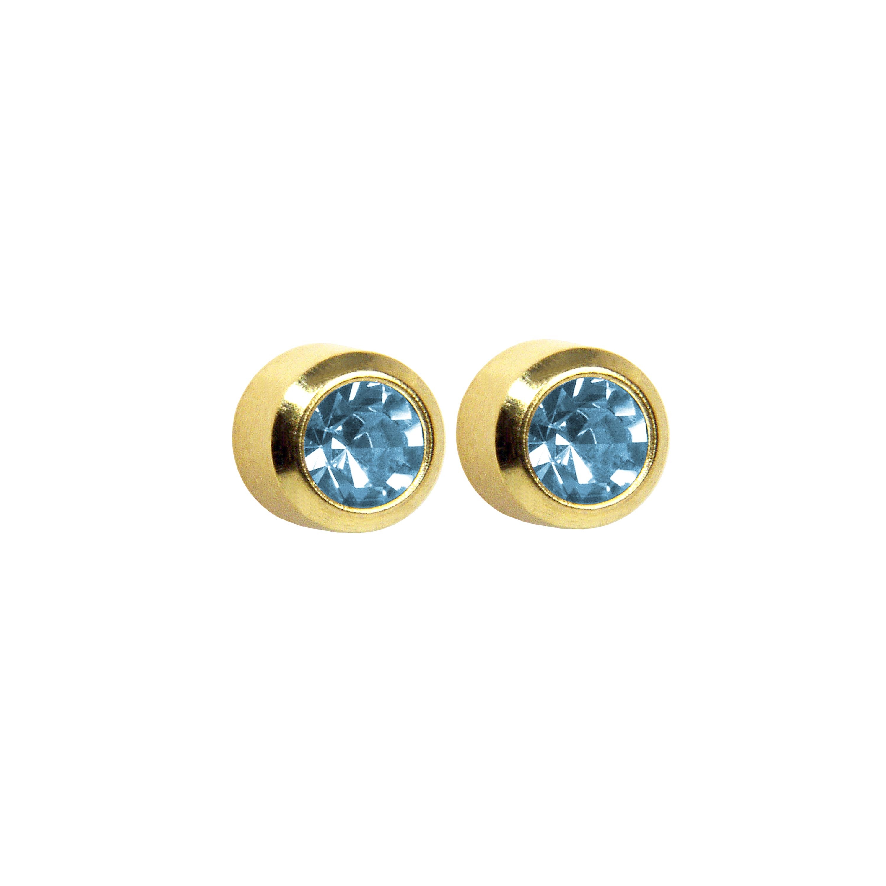 3MM - Bezel - March Aquamarine | 24K Gold Plated Piercing come Fashion Earrings | Studex Select