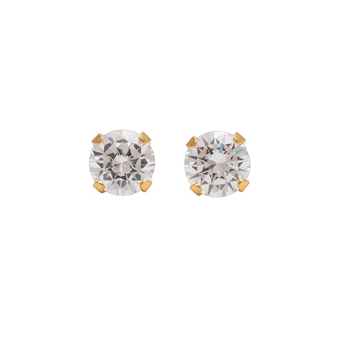 7MM - Cubic Zirconia (Round) - Crystal Clear | 24K Gold Plated Simple Yet Stylish, Cute & Trending Fashion Earrings / Ear Studs for Girls & Women Online @ Pakistan | Studex Sensitive (for daily wear)