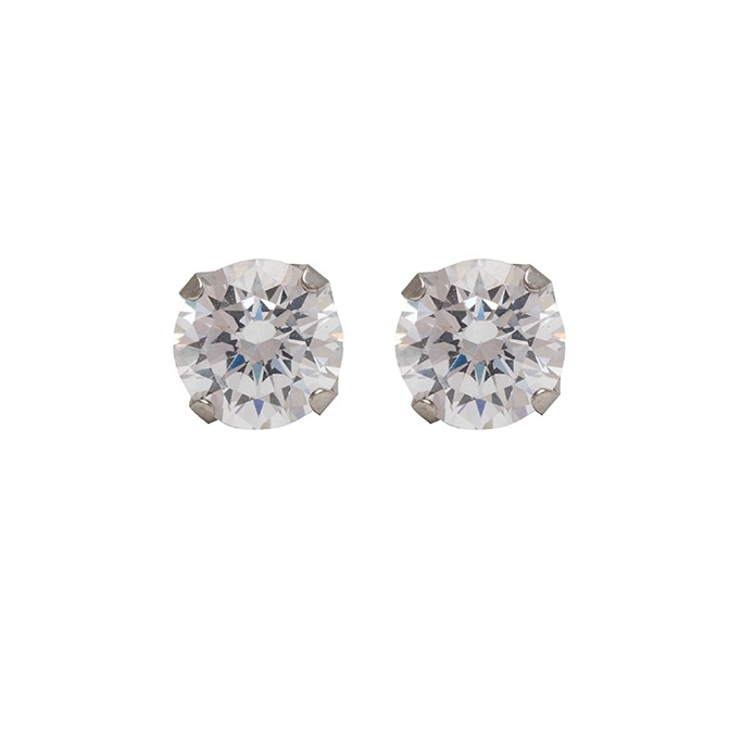 7MM - Cubic Zirconia (Round) - Crystal Clear | Stainless Steel Simple Yet Stylish, Cute & Trending Fashion Earrings / Ear Studs for Girls & Women Online @ Pakistan | Studex Sensitive (for daily wear)