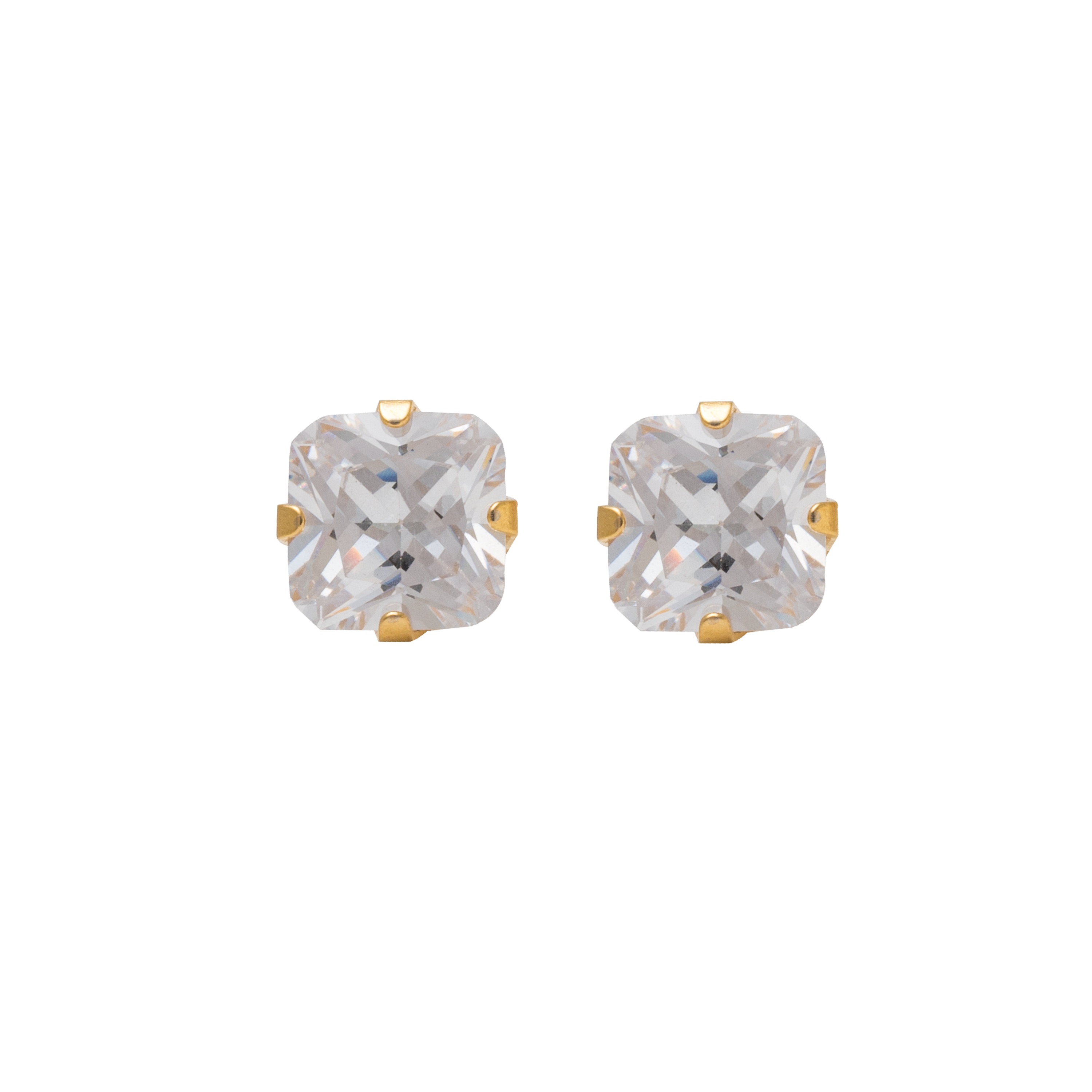 7*7MM - Princess Cut Cubic Zirconia (Square) - Crystal Clear | 24K Gold Plated Simple Yet Stylish, Cute & Trending Fashion Earrings / Ear Studs for Girls & Women Online @ Pakistan | Studex Sensitive (for daily wear)