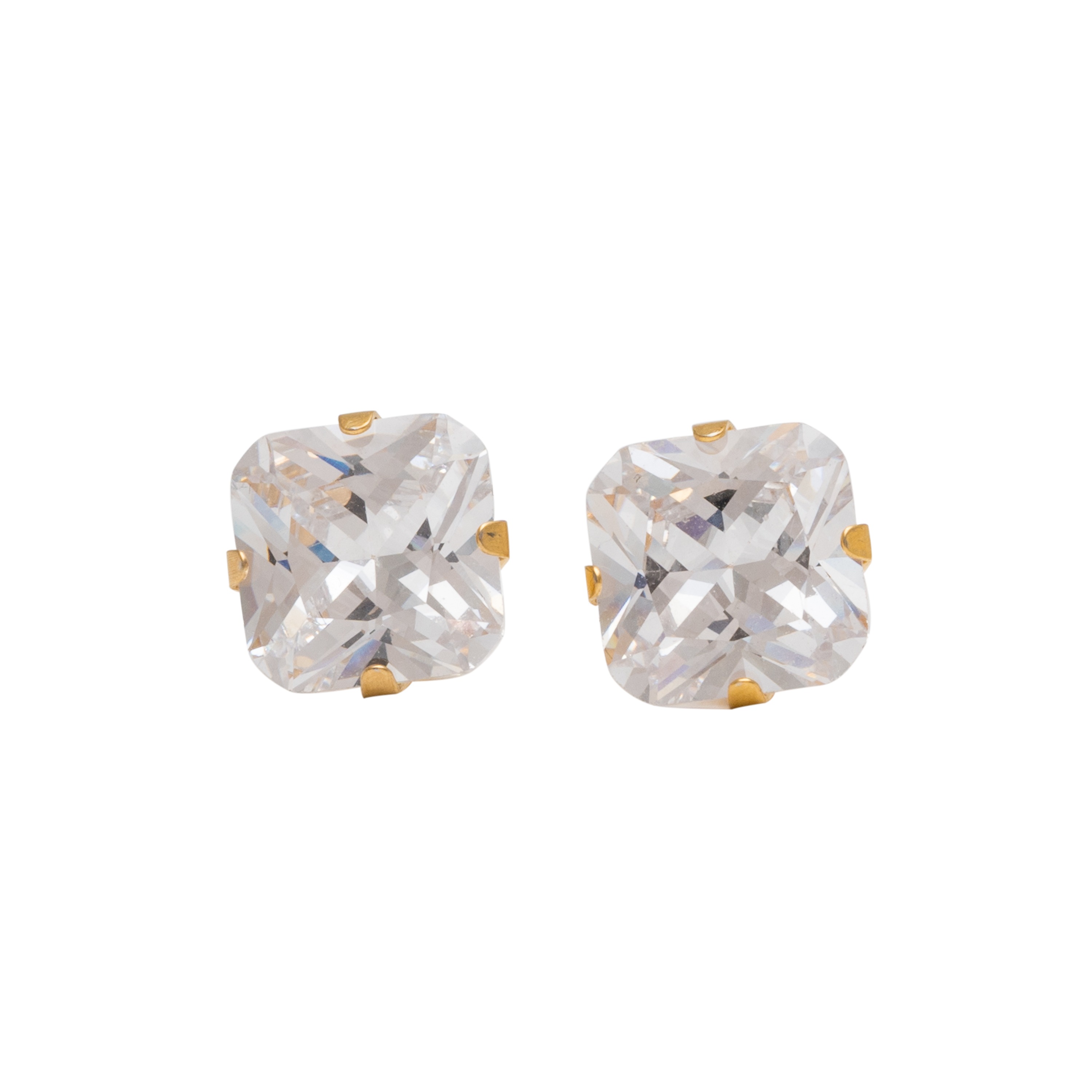 8*8MM - Princess Cut Cubic Zirconia (Square) | 24K Gold Plated Simple Yet Stylish, Cute & Trending Fashion Earrings / Ear Studs for Girls & Women Online @ Pakistan | Studex Sensitive (for daily wear)