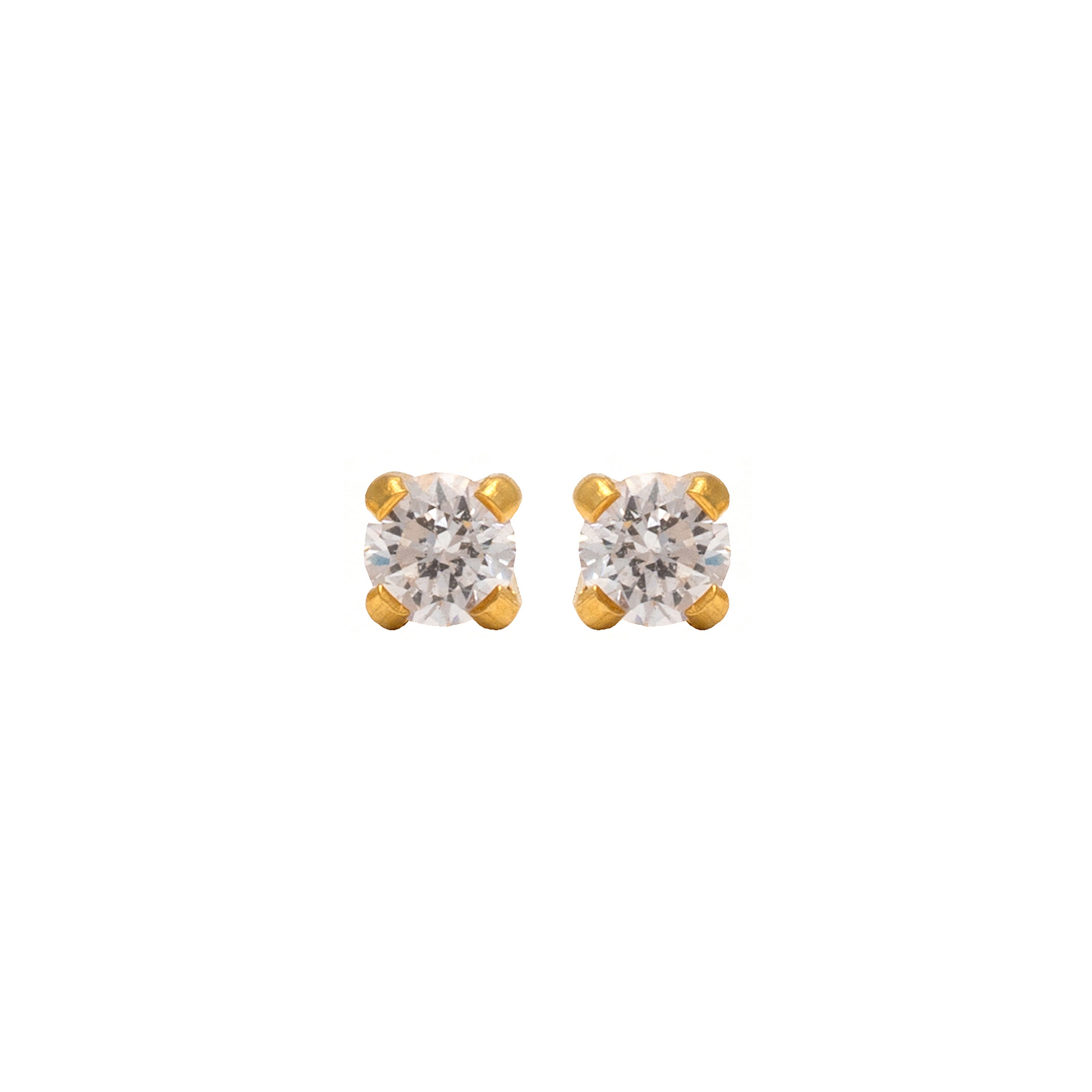 3MM - Cubic Zirconia (Round) - Crystal Clear | 24K Pure Gold Plated Piercing Earrings with Ear Piercing Gun | Studex System75