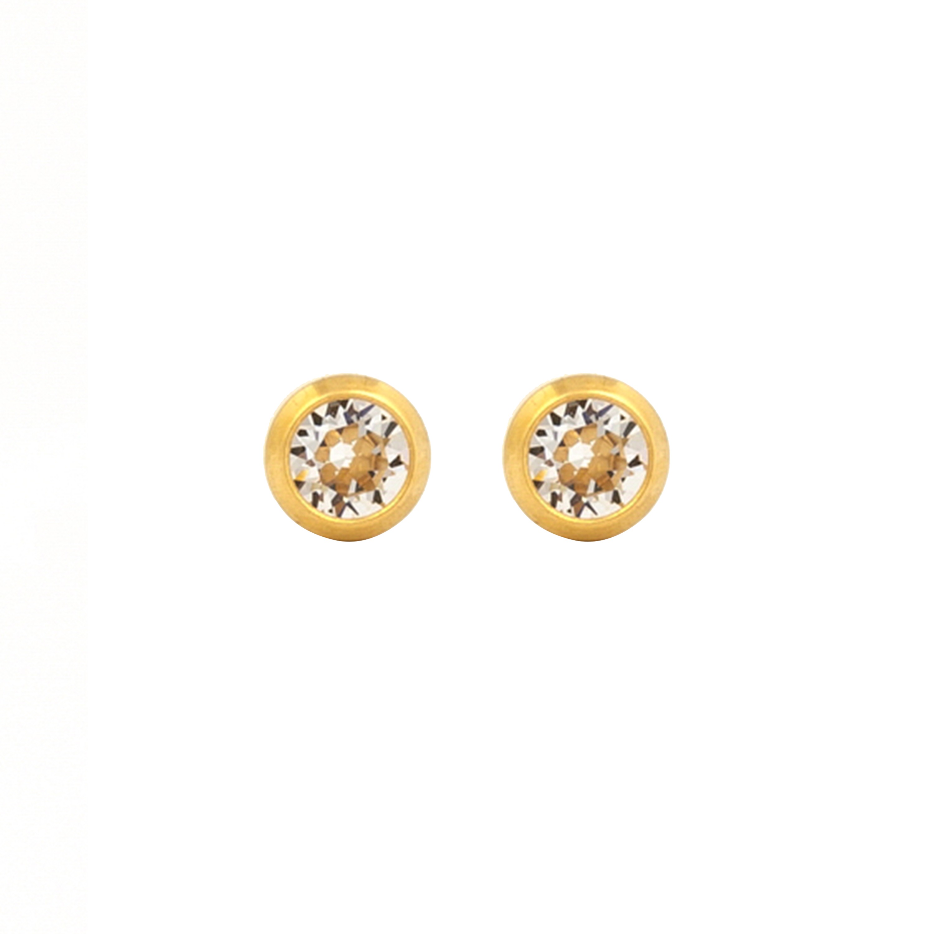 3MM - April Crystal (Round) | 24K Pure Gold Plated Piercing Earrings with Ear Piercing Cartridge | Studex System75