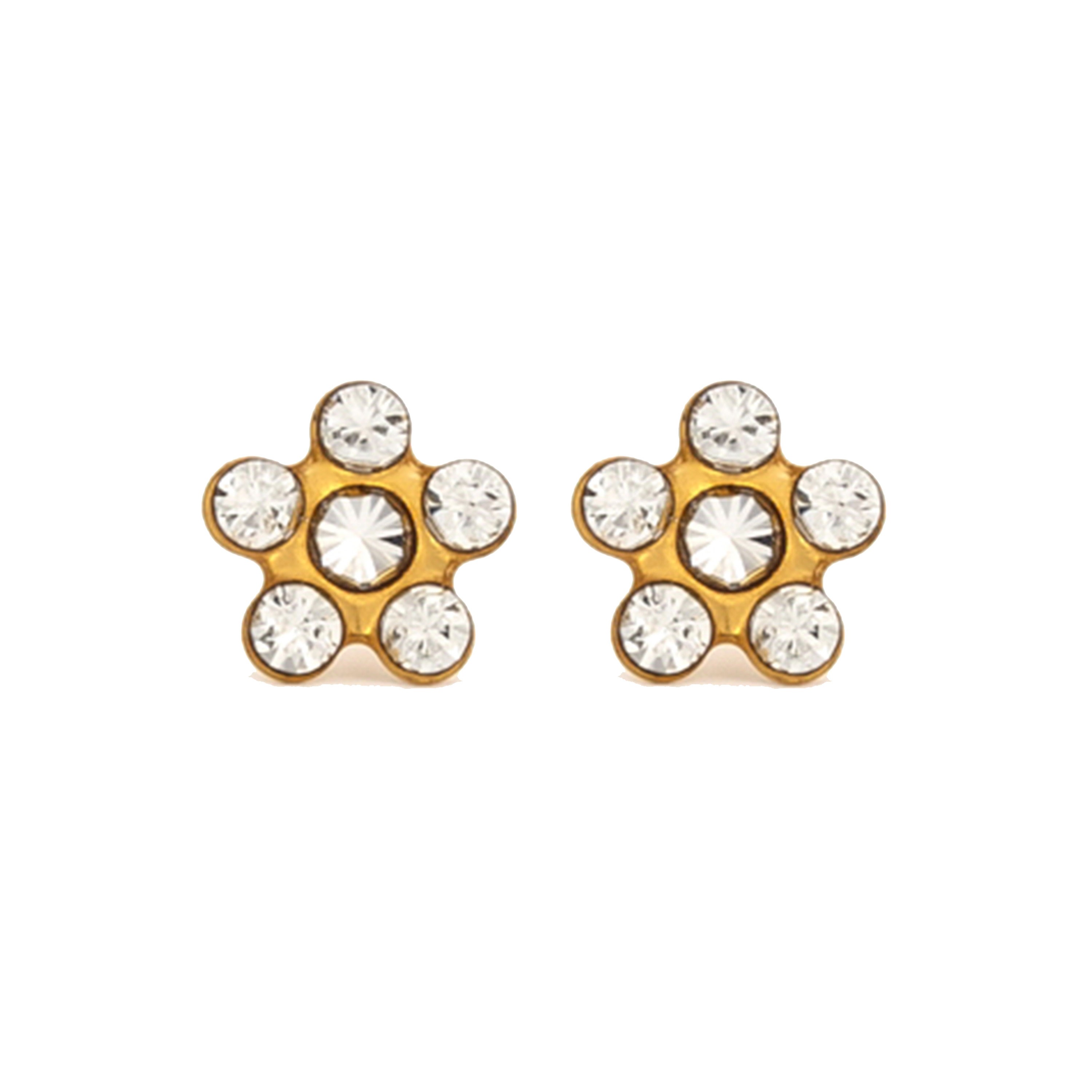 Daisy (Flower) - April Crystal | 24K Pure Gold-Plated Piercing Earrings with Ear Piercing Cartridge | Studex System75