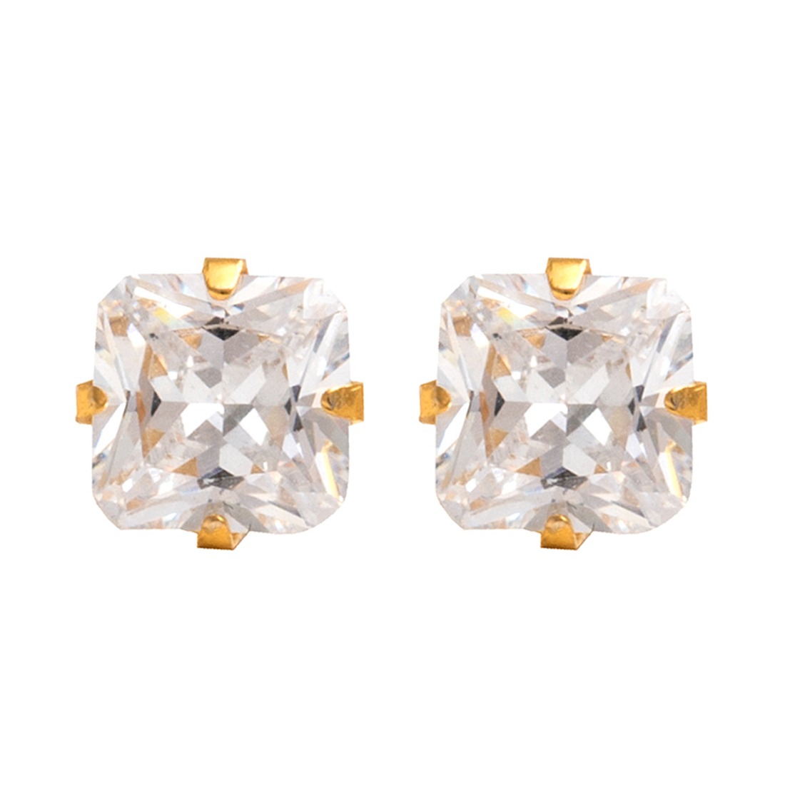 4*4MM - Princess Cut Cubic Zirconia - (Square) | 24K Gold Plated Piercing Earrings with Ear Piercing Cartridge | Studex System75
