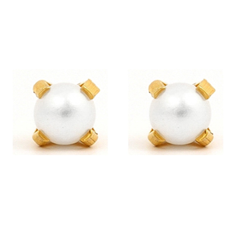 4MM - White Pearl (Round) | 24K Gold Plated Piercing Earrings with Ear Piercing Gun | Studex System75