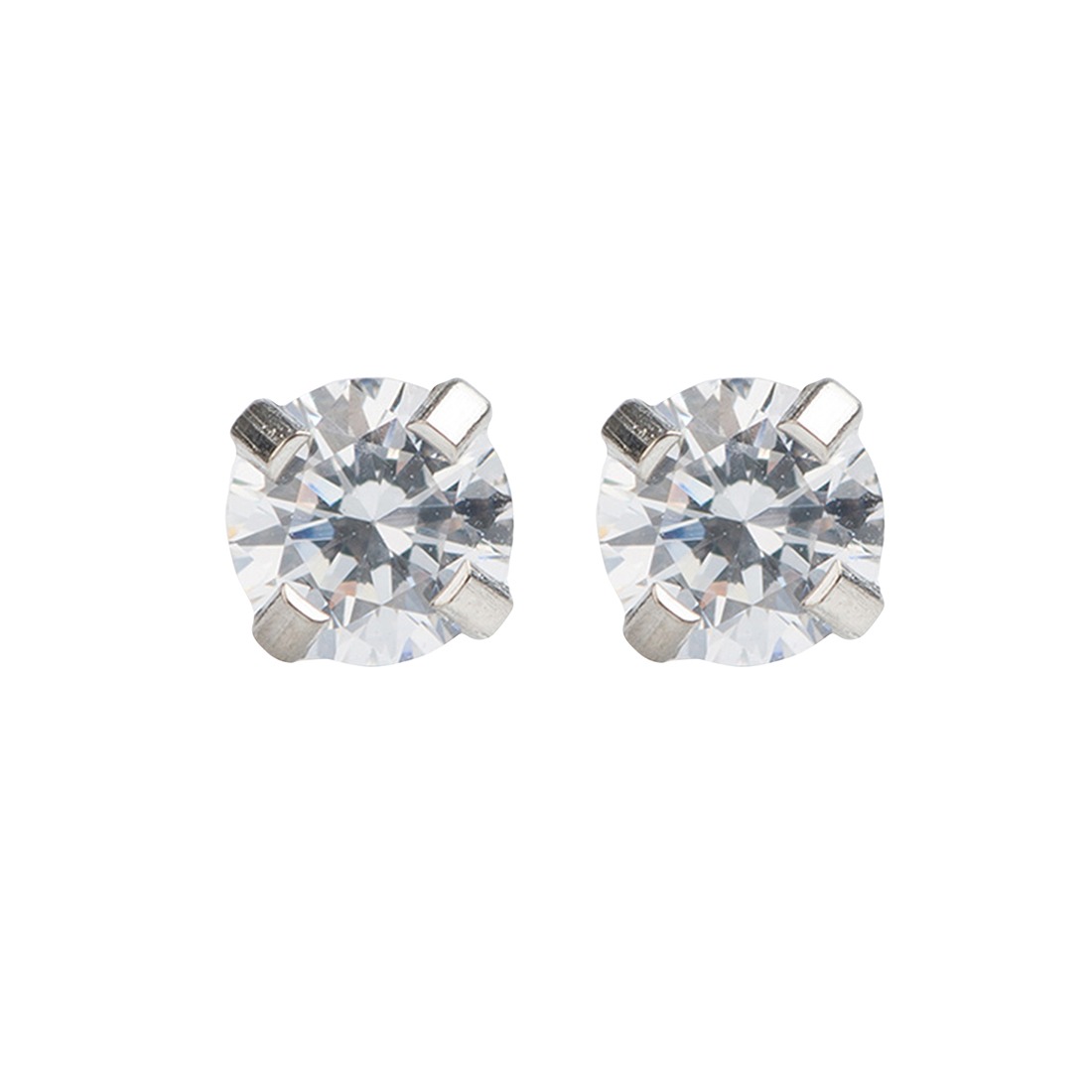 4MM - Cubic Zirconia (Round) - Crystal Clear | Stainless Steel Piercing Earrings with Instrument | Studex System75