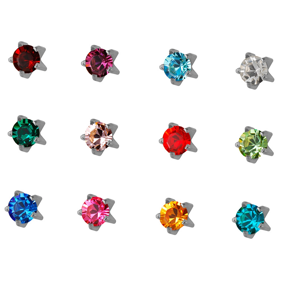 2MM Star – Assorted (Multi-color) | January - December Birthstone | Stainless Steel Piercing Earrings | Studex Universal Machine (12 Pair Kit)